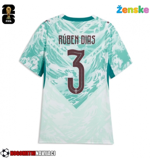 Ženske Nogometnih dresov Portugalska Ruben Dias #3 Gostujoči SP 2026 Kratki rokavi Ženske Nogometnih dresov Portugalska Ruben Dias #3 Gostujoči SP 2026 Kratki rokavi